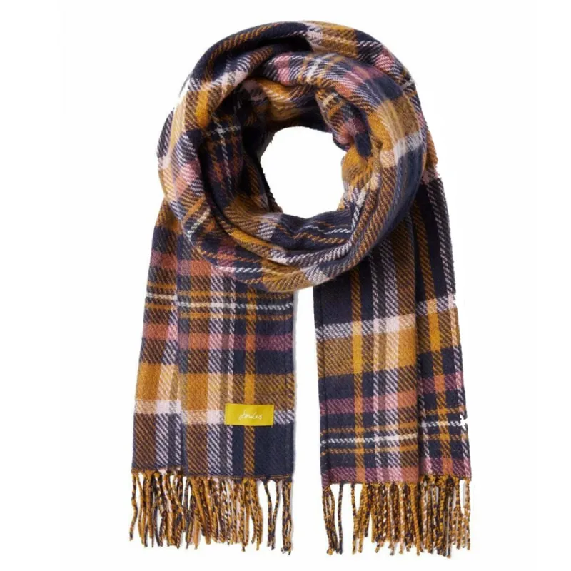 Joules Upton Reversible Check Scarf - Navy Yellow Check