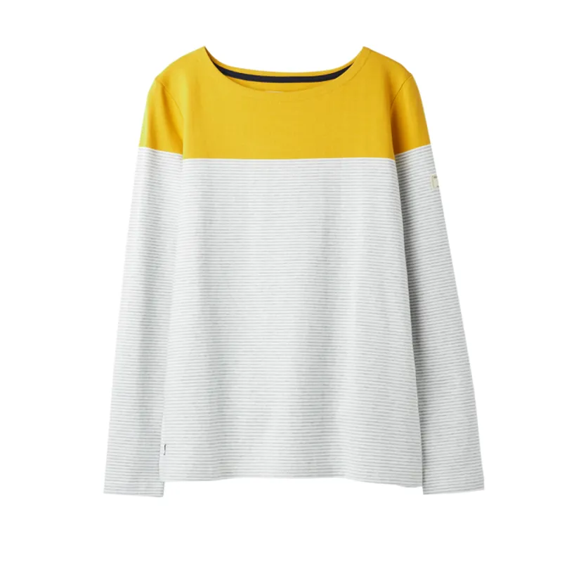 Joules Harbour Ladies Jersey Top - Grey Cream Gold Stripe