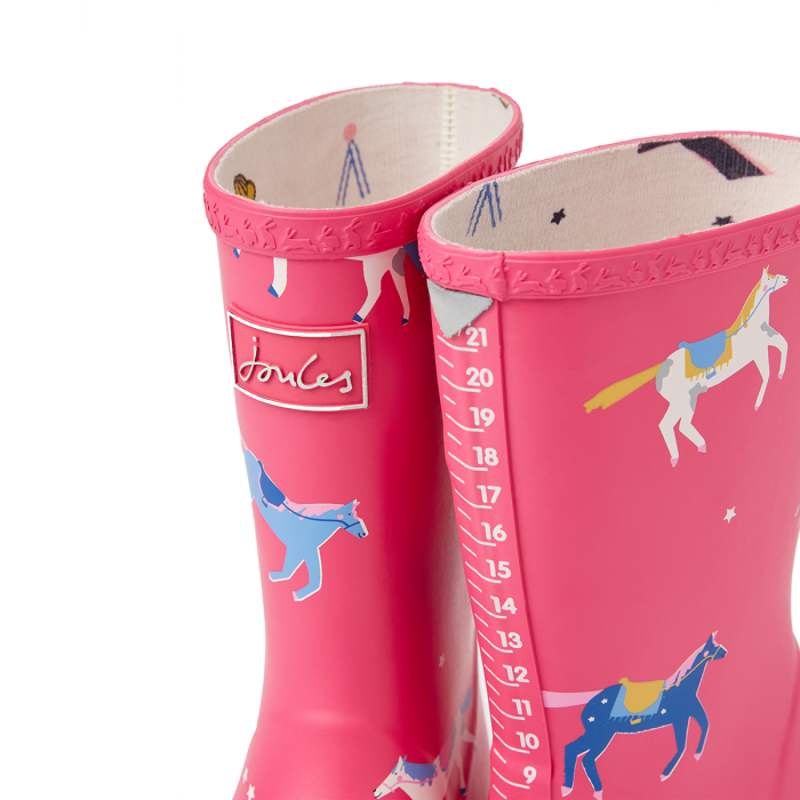 Joules Junior Roll Up Wellies - Pink Horses-2