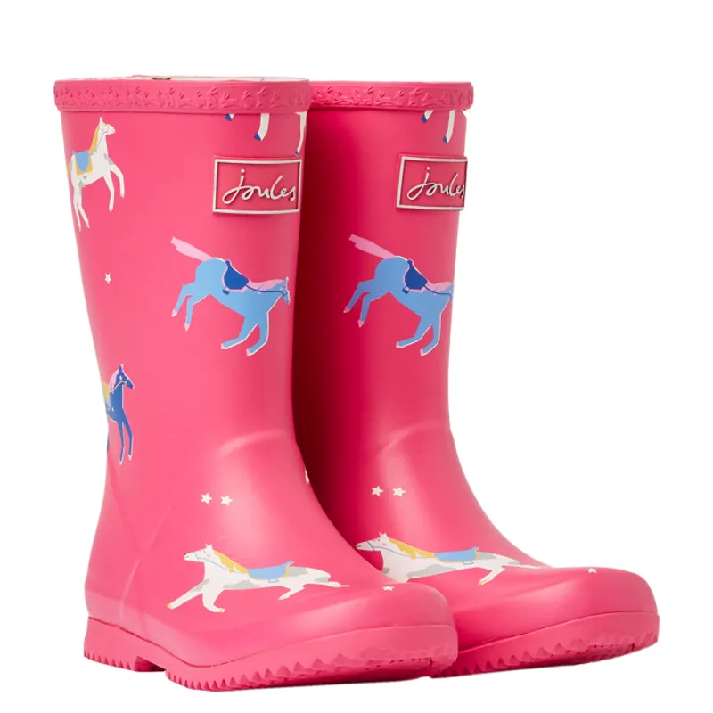 Joules Junior Roll Up Wellies - Pink Horses