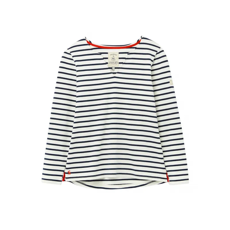Joules Harbour Notch Neck Jersey Top - Cream Navy Stripe