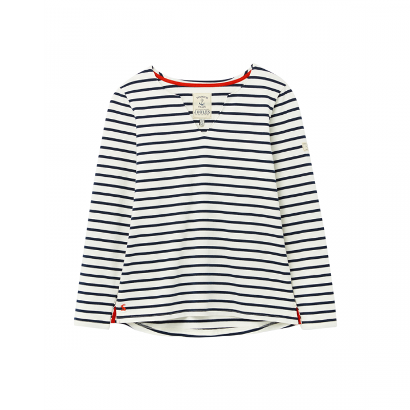 Joules Harbour Notch Neck Jersey Top - Cream Navy Stripe-2