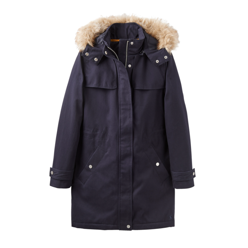 Joules Ladies Aspen Fur Trimmed Parka Z - Marine Navy-3