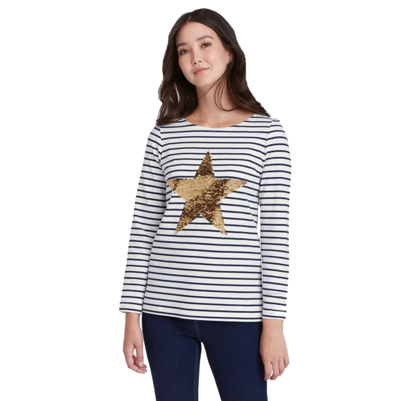 Joules Harbour Luxe Ladies Jersey Top Z - Cream Star Stripe-1