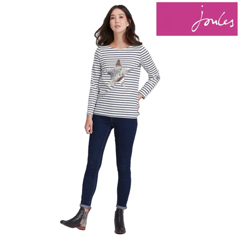 Joules Harbour Luxe Ladies Jersey Top Z - Cream Star Stripe-2