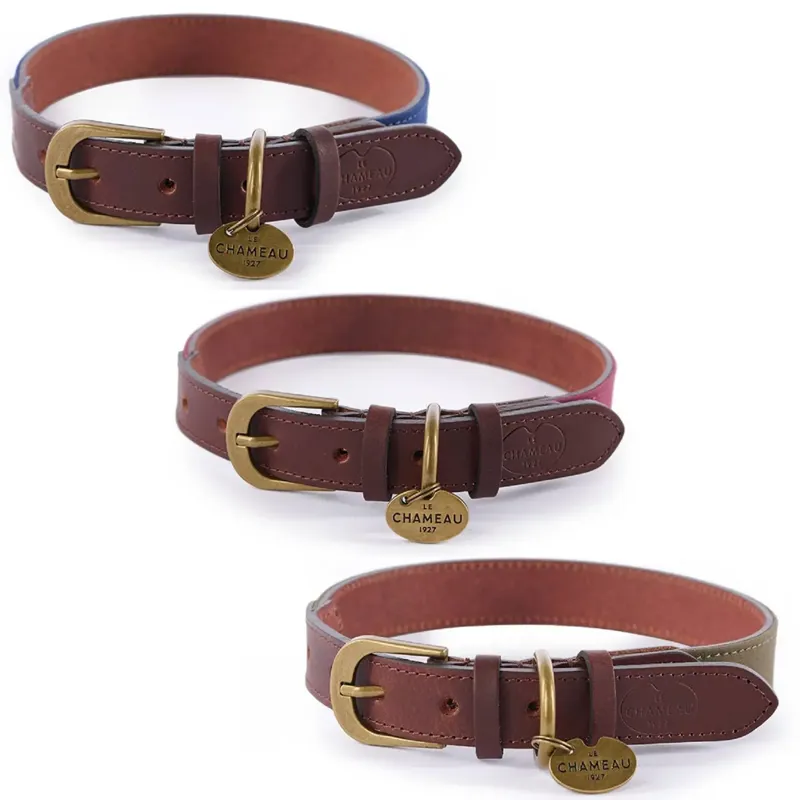 Le Chameau Small/Medium Waxed Cotton/Leather Dog Collar