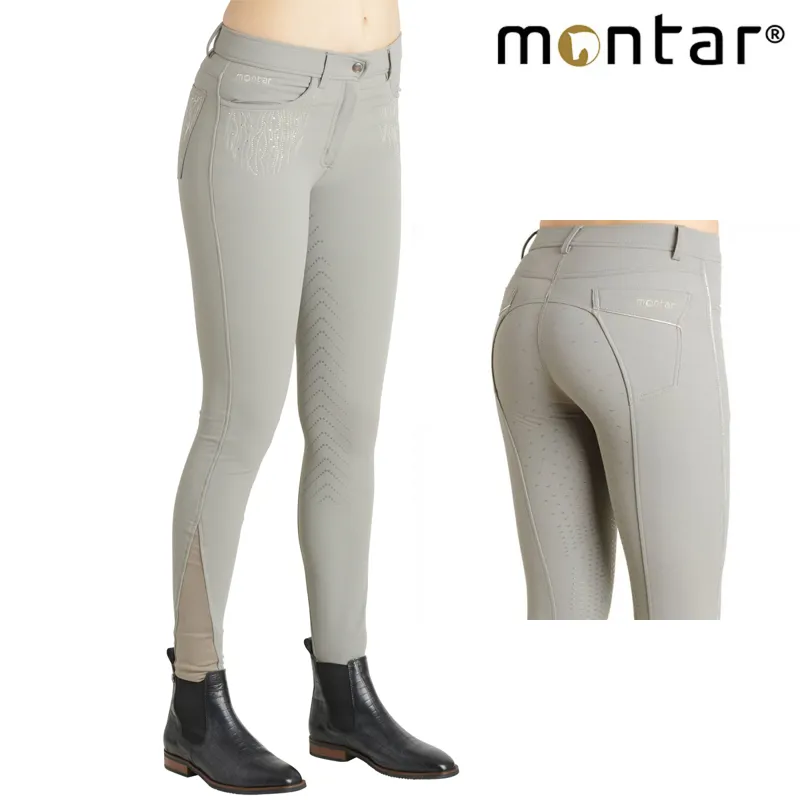 Montar Aria Stones Ladies Full Grip Breeches - Light Grey