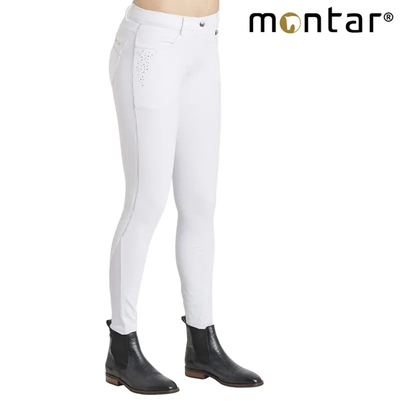 Montar Aria Stones Ladies Full Grip Breeches - White