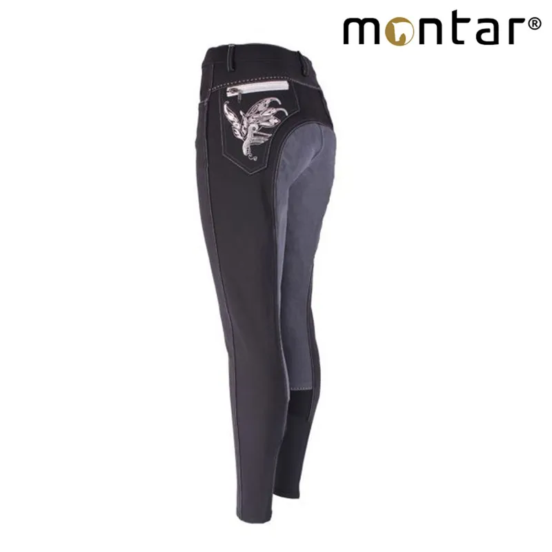 Montar Paillet Embroidery Childrens Full Seat Breeches - Black/Grey