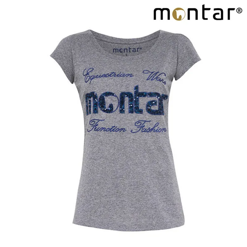 Montar Ladies T Shirt with Sequins - Grey Melange