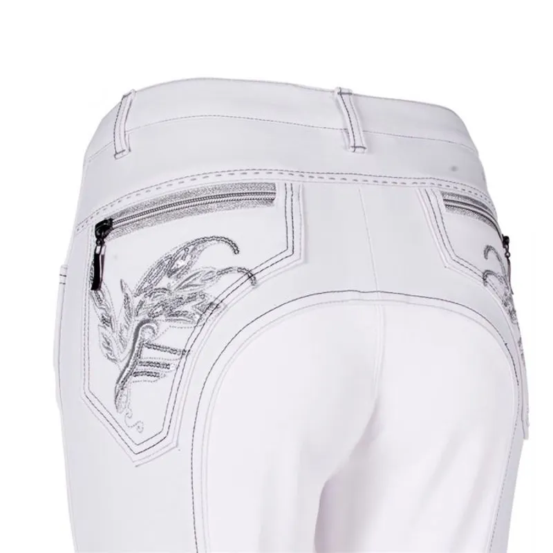 Montar Paillet Embroidery Full Seat Ladies Breeches - White-1