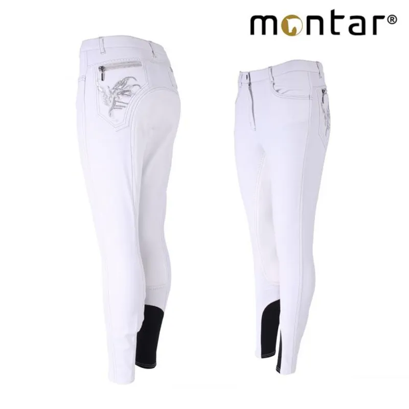 Montar Paillet Embroidery Full Seat Ladies Breeches - White