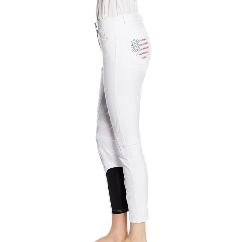 Montar Heartflag Ladies Silicone Knee Patch Breeches - White-1