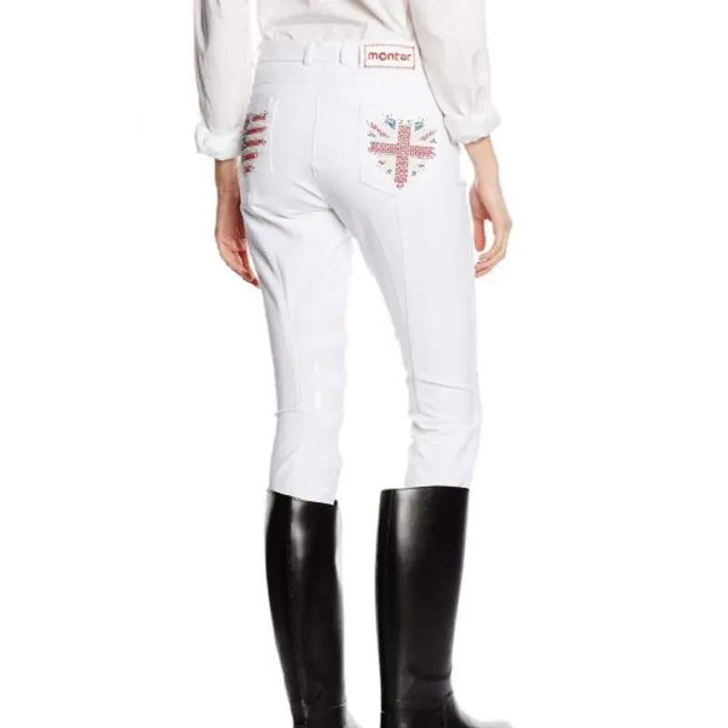 Montar Heartflag Ladies Silicone Knee Patch Breeches - White