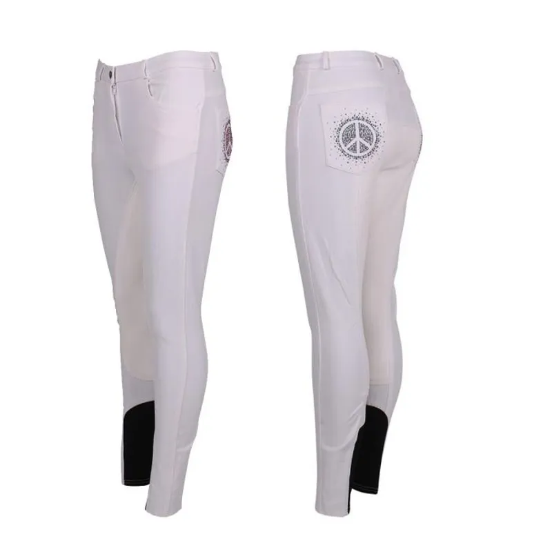 Montar Ladies Peace Sign Full Seat Breeches - White