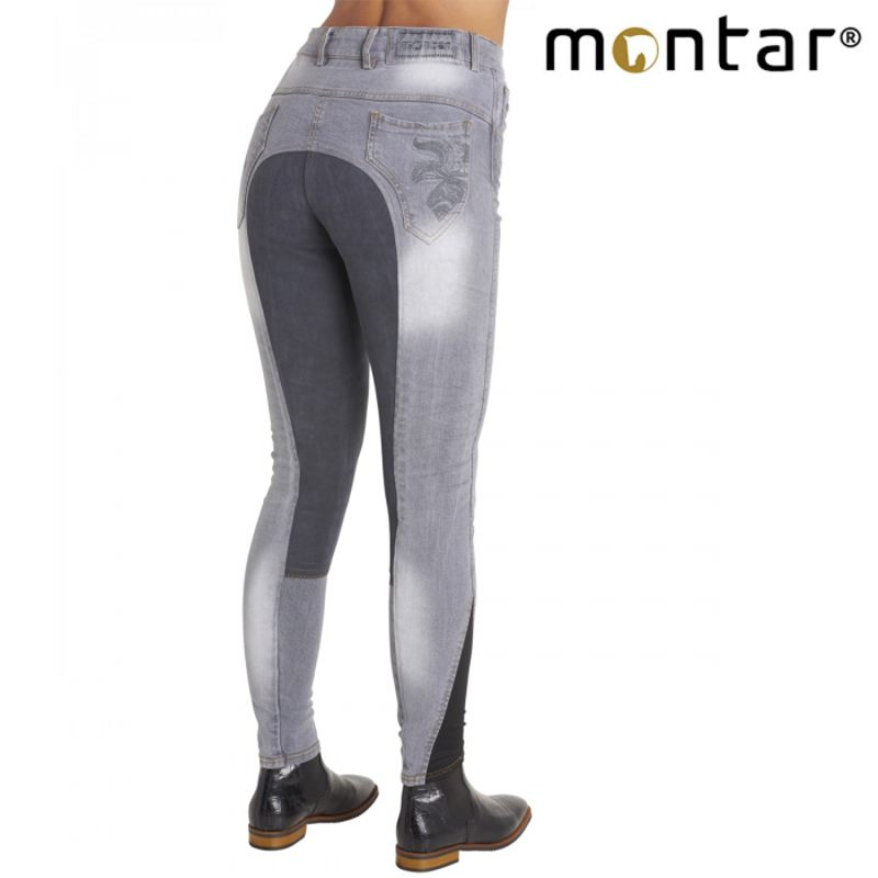 Montar Anna Ladies Full Skin Seat Breeches - Grey Denim-1