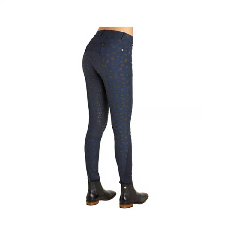 Montar Bridget Leopard Ladies Full Silicone Seat Breeches - Blue