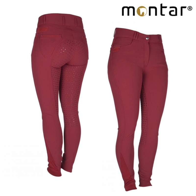 Montar Lena Yati Ladies Full Silicone Seat Breeches - Red-1
