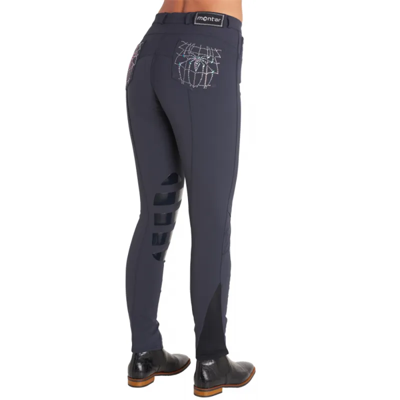 Montar Louise Spider Childrens Silicone Knee Patch Breeches - Navy