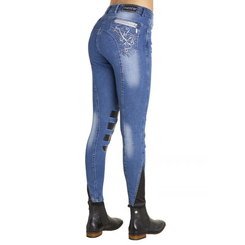 Montar Mary Ladies Silicone Knee Patch Breeches - Denim