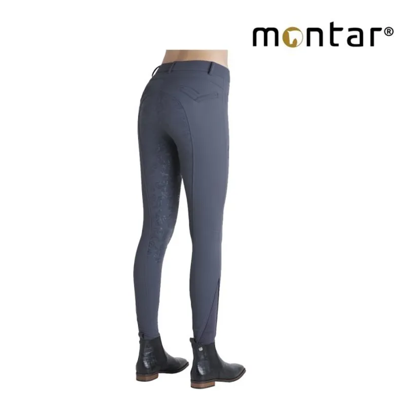 Montar Skye Contrasting Stitching Ladies Full Grip Breeches - Grey/Navy