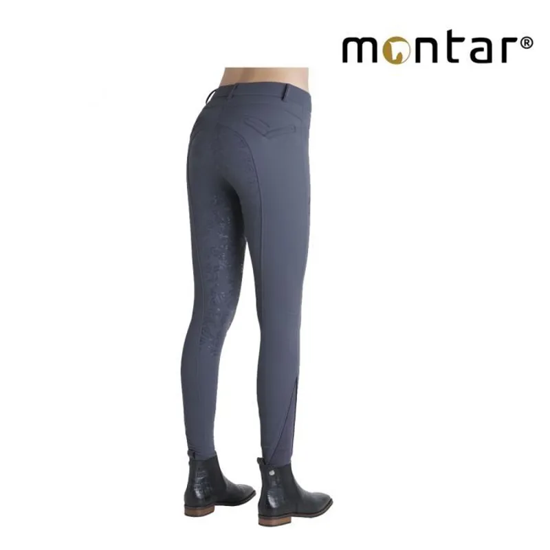Montar Skye Contrasting Stitching Ladies Full Grip Breeches - Grey/Navy-1