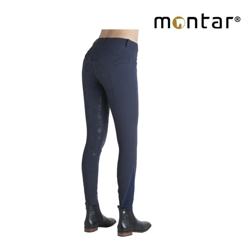 Montar Skye Contrasting Stitching Ladies Full Grip Breeches - Navy/Royal
