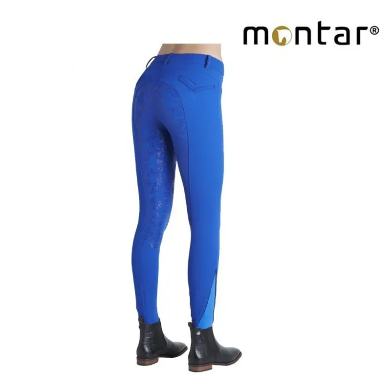 Montar Skye Contrasting Stitching Ladies Full Grip Breeches - Royal/Navy-1