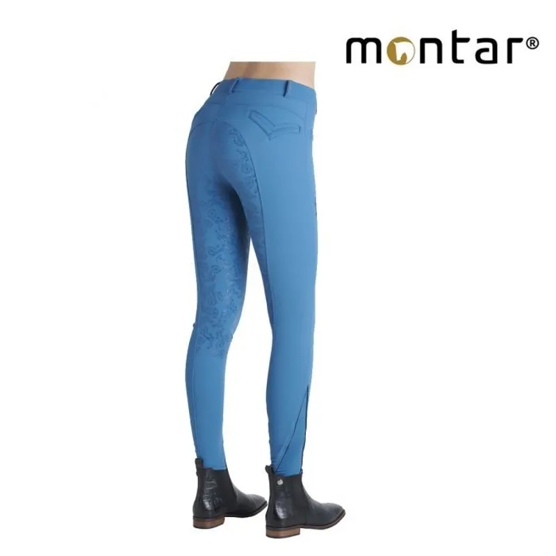 Montar Skye Contrasting Stitching Ladies Full Grip Breeches - Petrol/Navy