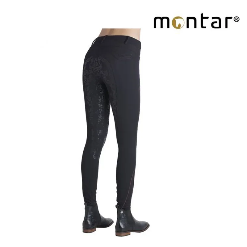 Montar Skye Contrasting Stitching Ladies Full Grip Breeches - Black/Eggp