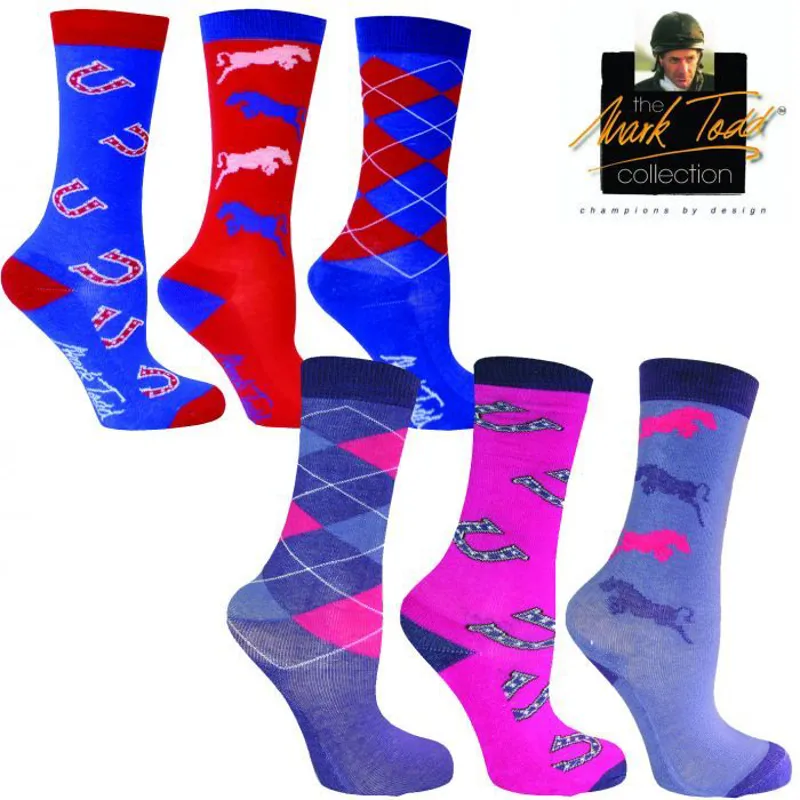 Mark Todd Children's Socks 3 Pack - Red/Navy/White