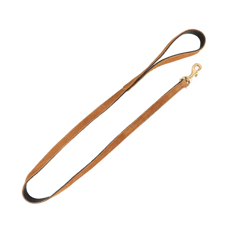 Benji and Flo Noble Suede Dog Lead -  Tan/Gold
