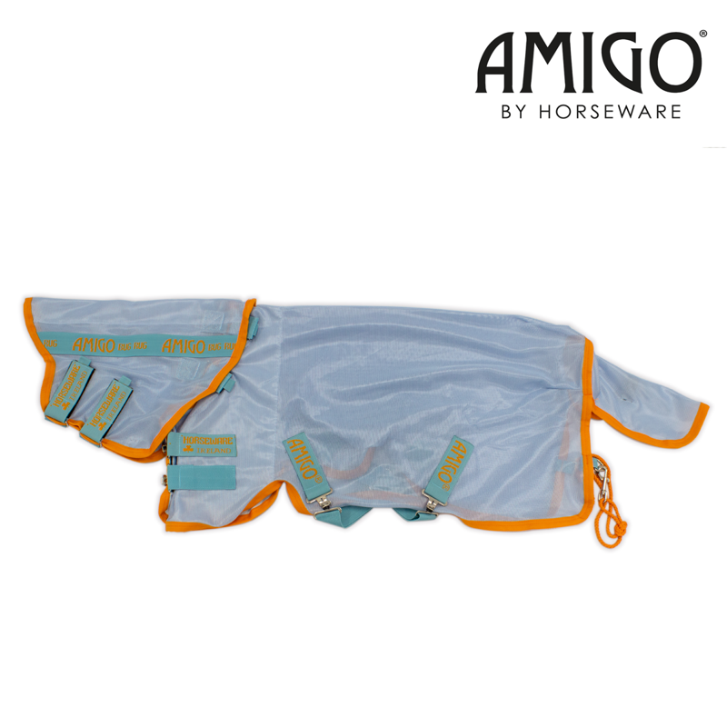 Amigo Bug Rug Detach-A-Neck Fly Sheet - Azure Blue/Aqua/Orange-1