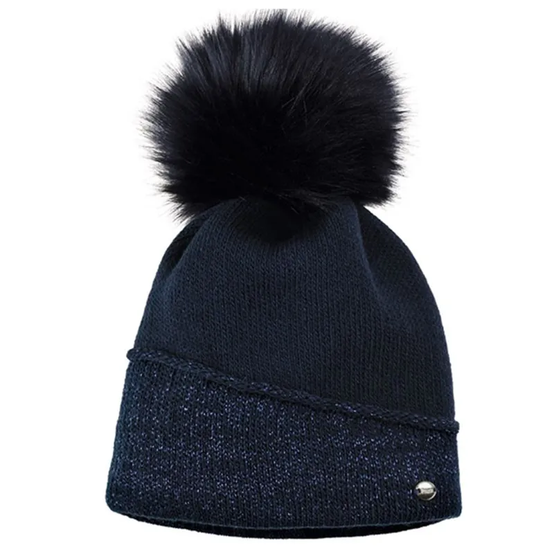 Pikeur Faux Fur Bobble Hat - Navy