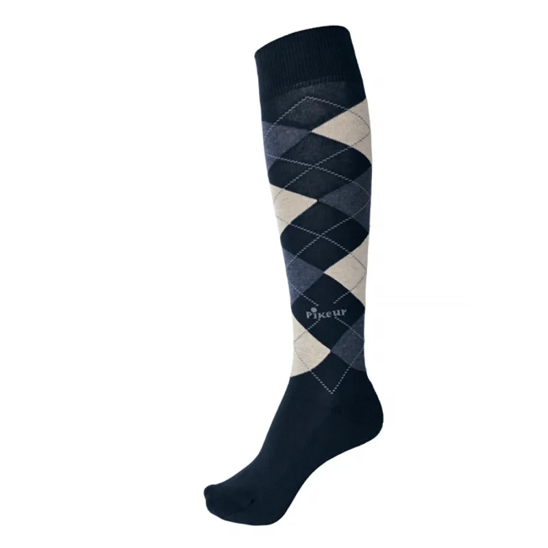 Pikeur Knee Length Socks - Navy/Blue Melange/Ecru/Grey