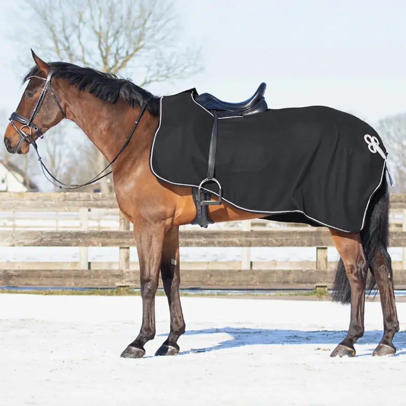 QHP Fleece Ornament Exercise Rug - Black/Silver