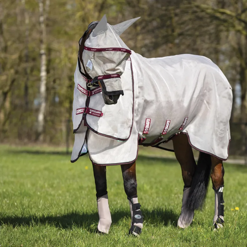 Rambo Flybuster Vamoose Fly Rug - Oatmeal/Black/Burgundy/Black-1