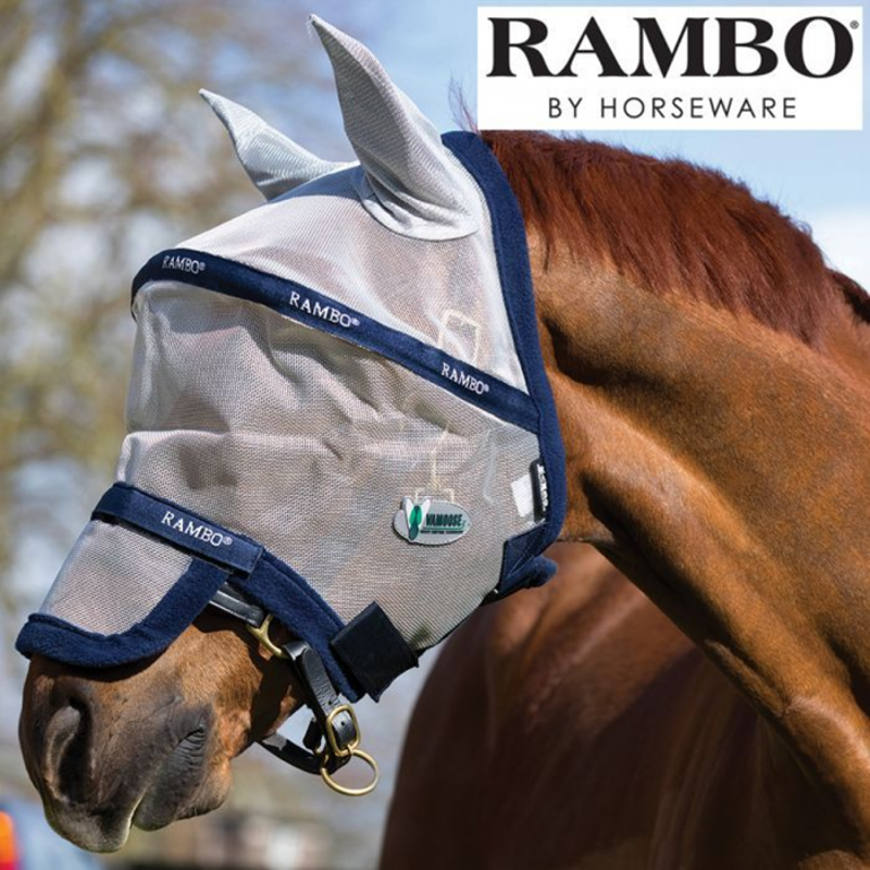Horseware Rambo Fly Mask Plus Vamoose - Silver/Navy-2