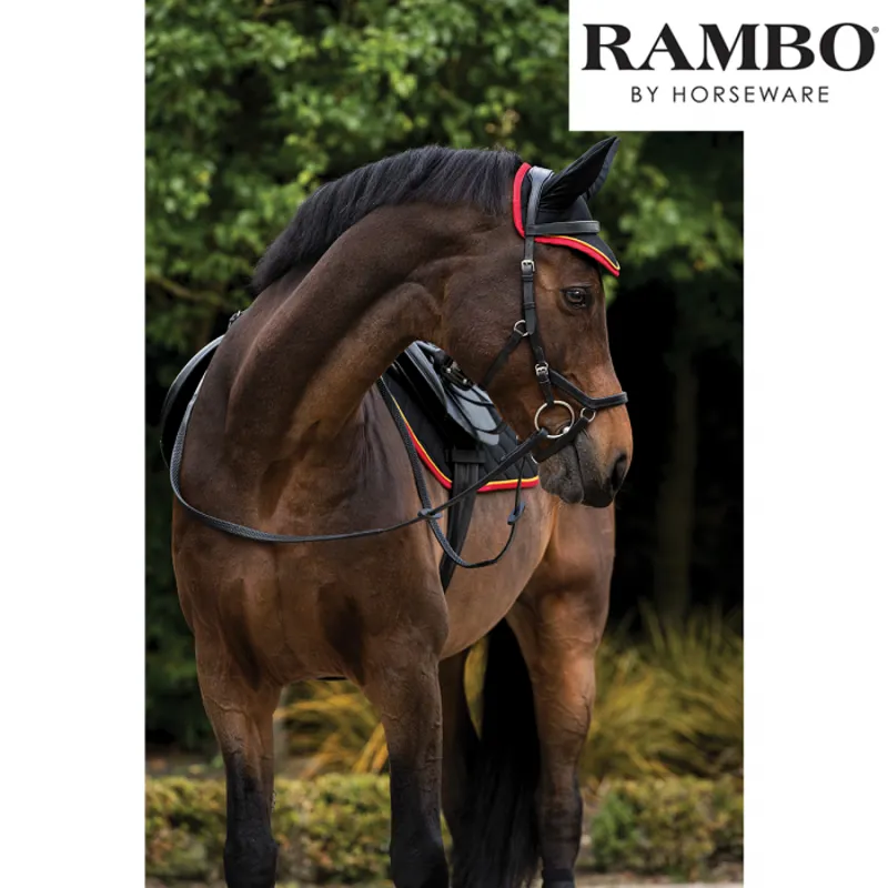 Horseware Rambo Air Tech Ear Net Fly Veil - Black/Gold/Red