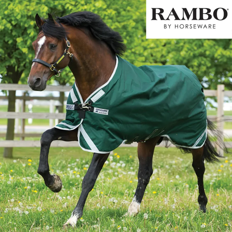 Horseware Rambo Original Heavyweight Turnout Rug with Leg Arches - Green/Silver