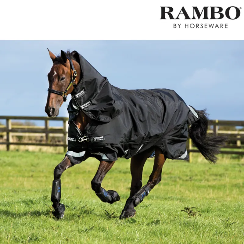 Horseware Rambo Supreme Turnout Mediumweight Turnout Rug 200g - Black/Black