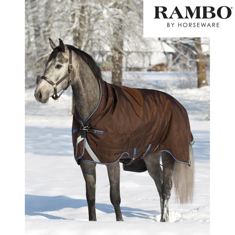 Horseware Rambo Wug Mediumweight Turnout Rug with Varilayer - Brown/Brown/Baby Blue