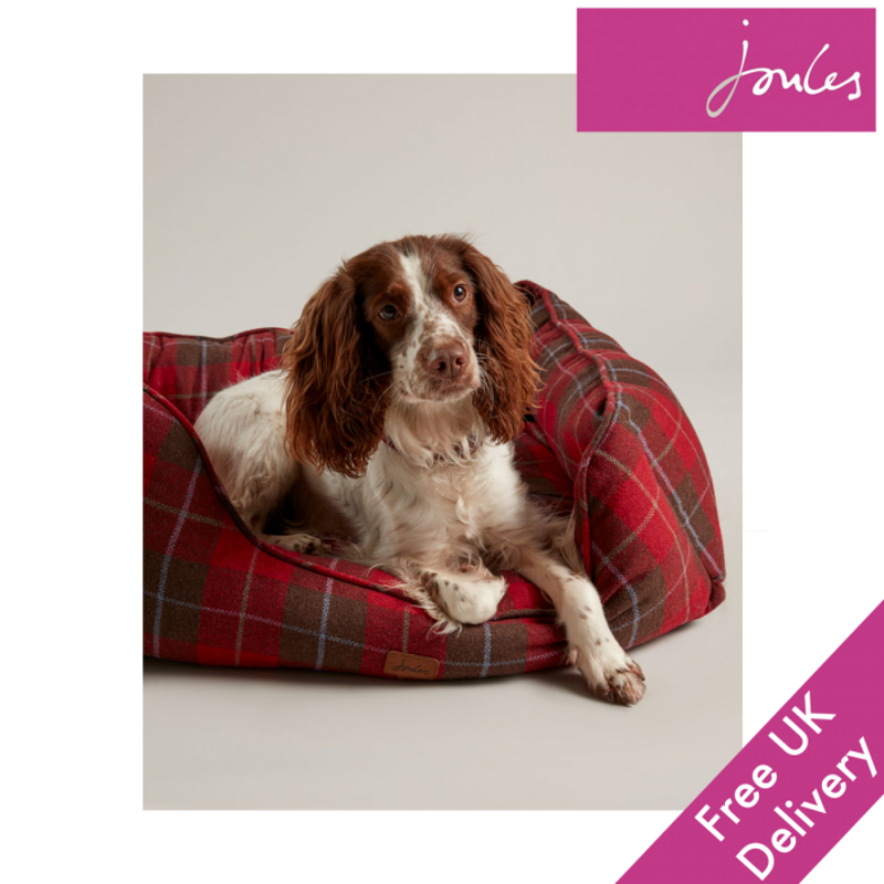 Joules Square Dog Bed - Red Tweed-1