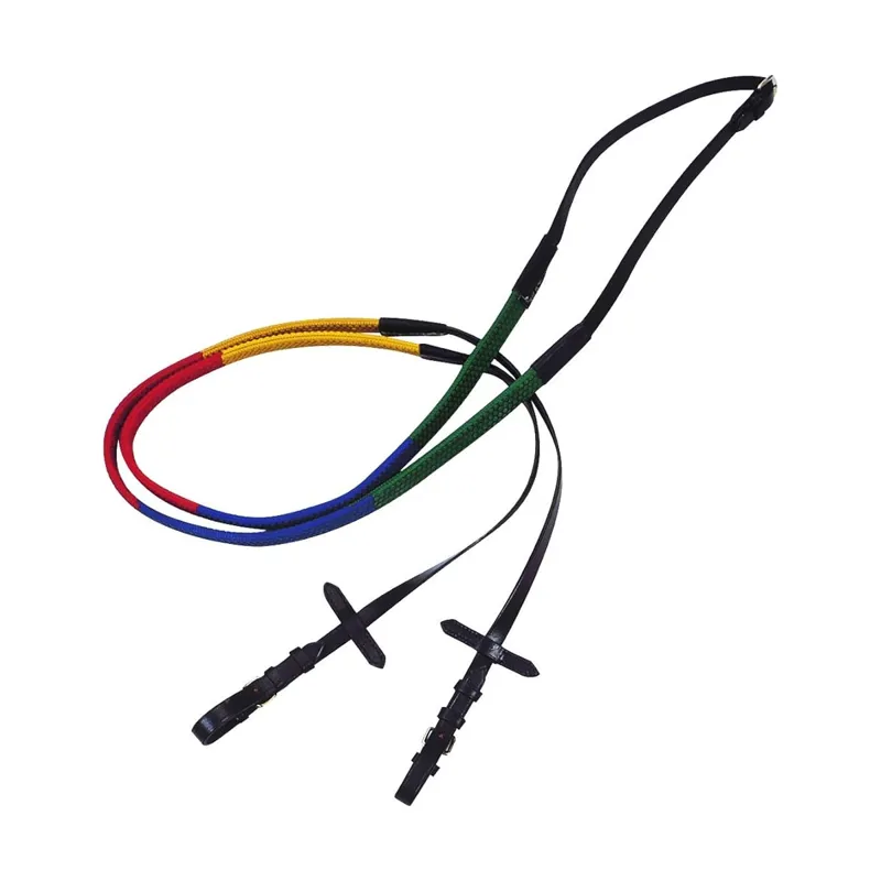 JHL Rubber Training Reins - Red/Yellow/Green/Blue - Cob-Full