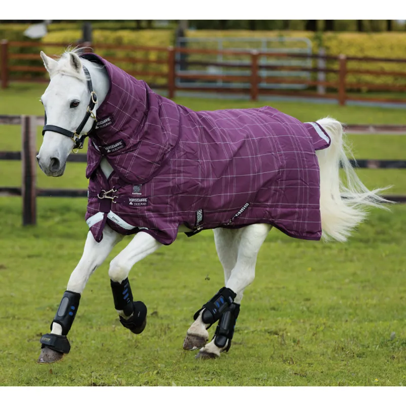 Horseware Rhino Pony Plus Medium Turnout Rug - Berry/Grey/White Check/Berry