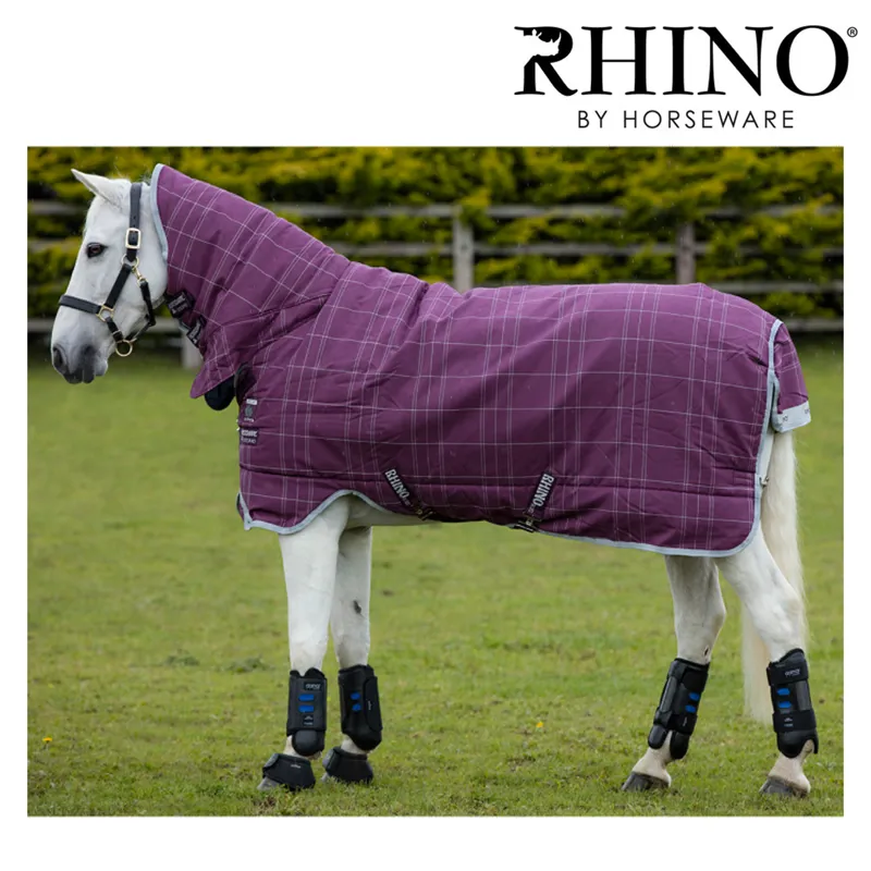Horseware Rhino Pony All-In-One Heavy Turnout Rug - Berry/Grey/White Check/Grey