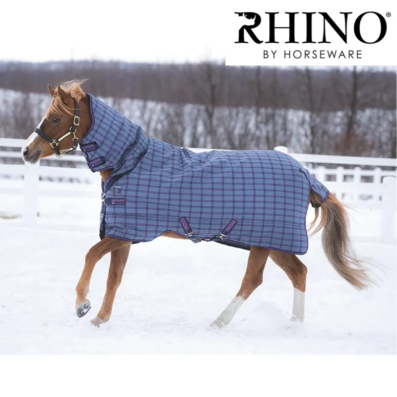 Horseware Rhino Pony All In One Heavyweight Turnout Rug - Charcoal/Light Purple Check