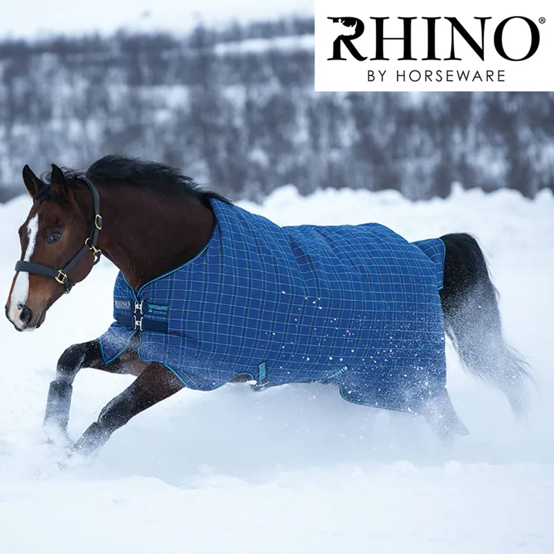 Horseware Rhino Original Lite Lightweight Turnout Rug - Navy/Light Blue Check/Navy