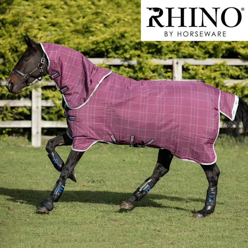 Horseware Rhino Plus Lite Turnout Rug - Berry/Grey/White Check/Grey
