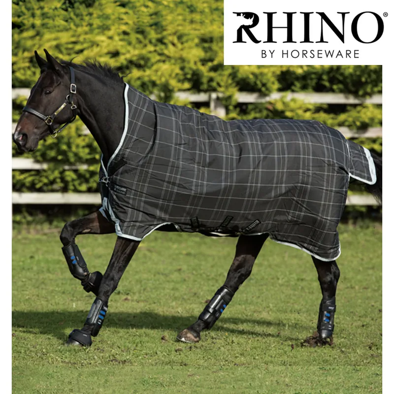 Horseware Rhino Wug Lite Turnout Rug 100g - Black/Grey/White Check/Black